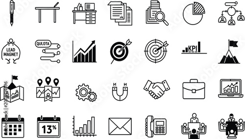 Set of business and office management icons