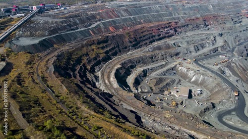 Iron ore quarry mining drone view