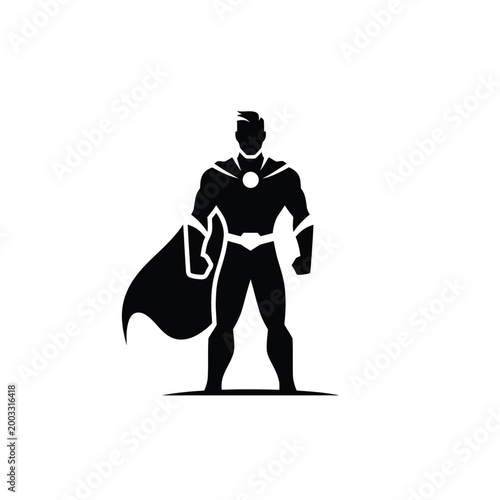 Fotografie Superhero in Black Costume Stands.