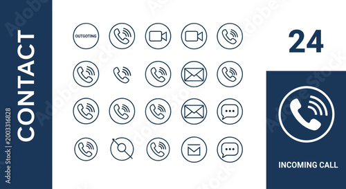 Contact Icons Set: Phone, Video Call, Email, Chat and 24 Hour Service