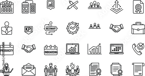 Set of business and office management line icons