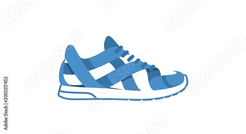 Blue and White Running Sneaker, Athletic Shoe Illustration on White Background