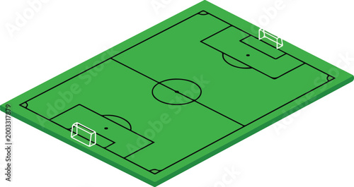 Isometric Soccer Field with Black Lines and White Goals - Vector Football Pitch Illustration