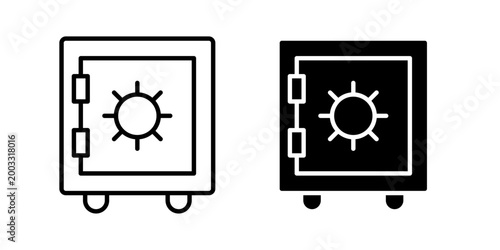 Vault door icon in stroke and solid fill style, displayed in black on white background. Ideal for security, safe storage, banking, and protection-related interfaces.