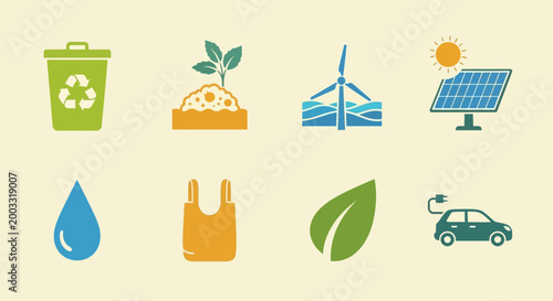 Billede på lærred Comprehensive collection of ecology icons illustrating key elements of environme