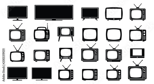 television sets collection black silhouettes on a white background