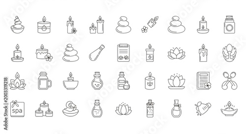 Illustrations of various toiletries and bathroom items are neatly arranged.