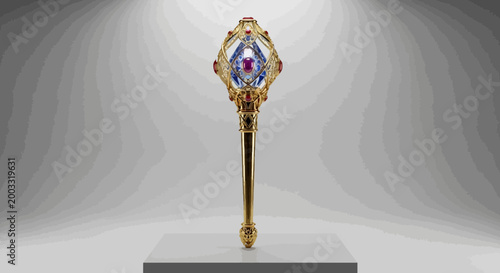 Luxurious scepter with purple gemstone details.