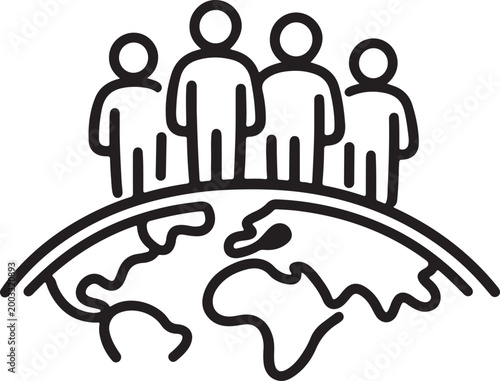  One line global people team icon for unity and worldwide collaboration use