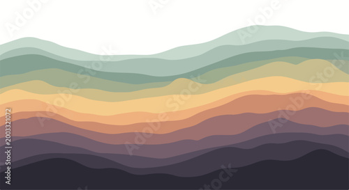 Foto A colorful, layered mountain range with wavy lines
