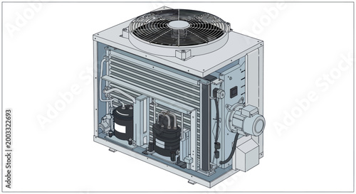 Fotografía Technical illustration of air conditioner unit internal components and condenser