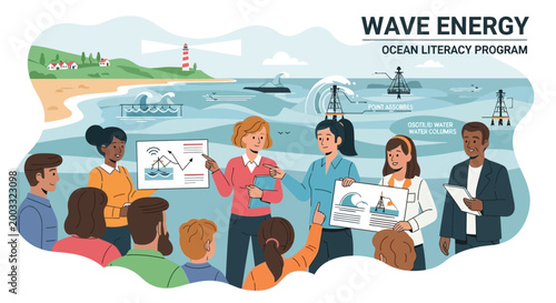 Wave Energy Ocean Literacy Educational Program Illustration
