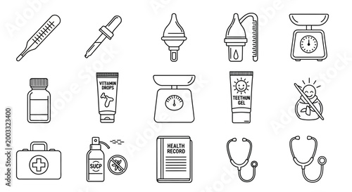 Set of Baby Healthcare and Medical Line Icons