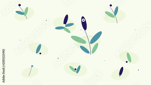 Abstract botanical floral composition with blue green leaves modern minimal nature background organic decorative wallpaper for branding stationery packaging