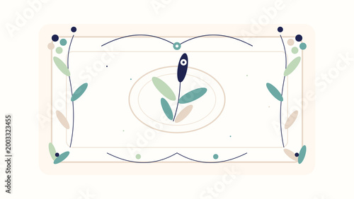 Abstract botanical floral frame with blue green leaves minimalist symmetrical composition elegant nature background for branding invitations