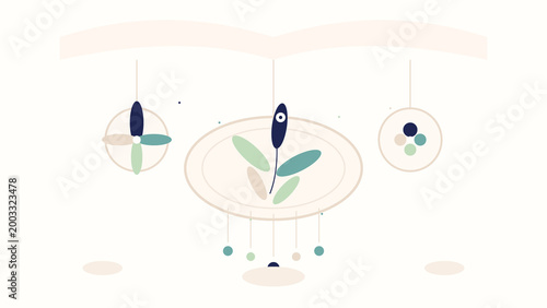 Abstract botanical floral composition with blue green leaves minimalist oval layout elegant nature background for branding invitations decor
