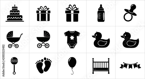 Set of Baby Shower and Newborn Celebration Vector Icons