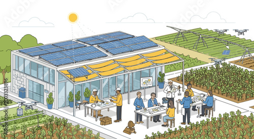 Smart Farming Technology and Sustainable Agriculture Illustration