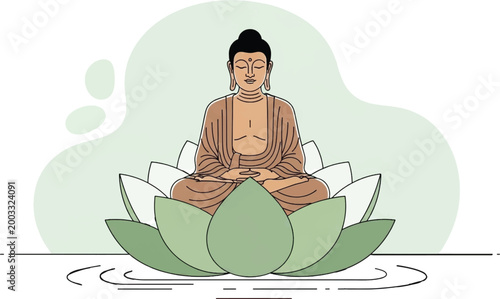 Buddha, meditation, zen, lotus, green, peaceful, spiritual vector icon