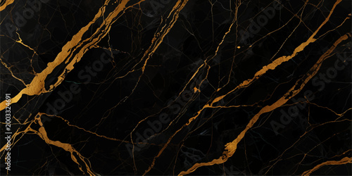 Black marble stone background with rich golden and bronze veins, high contrast natural pattern creating a sophisticated luxury surface for decorative design projects