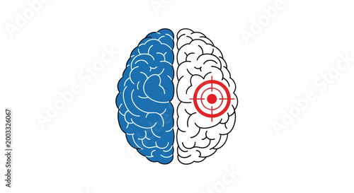 Human brain illustration with target symbol for neurology and focus concepts