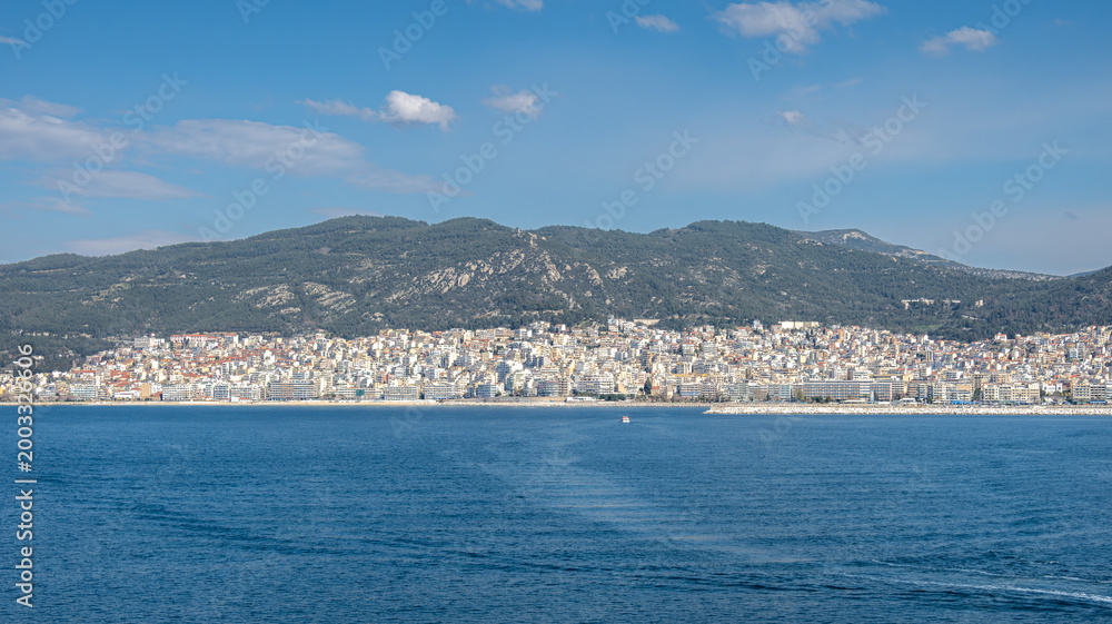 Fototapeta premium View of Kavala, a city in northern Greece, the principal seaport of eastern Macedonia and the capital of Kavala regional unit, Greece