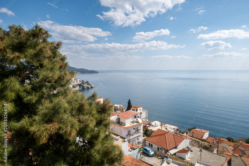 Obraz premium View of Kolpos Kavalas or The Gulf of Kavala in northern Greece. Kavalas is the main seaport of eastern Macedonia, Greece