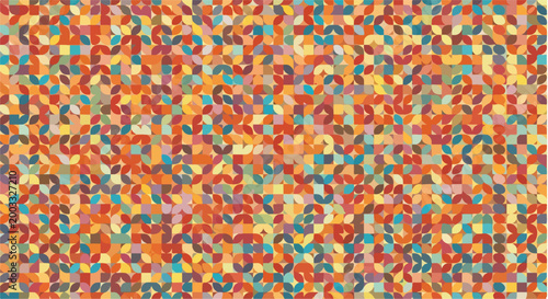 A colorful mosaic pattern with overlapping shapes and vibrant hues