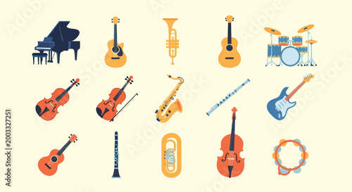 Musical instruments flat vector illustration