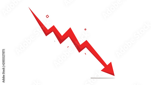 Red arrow pointing down indicating a sharp decline in business profit or market crash on a plain white background.