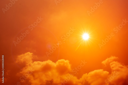 The sky is orange due to extremely hot weather caused by the Global Boiling phenomenon.