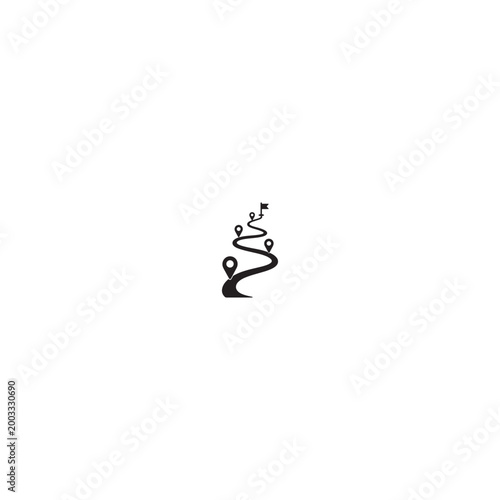 Winding Roadmap Icon with Location Pins and Goal Flag for Business Strategy