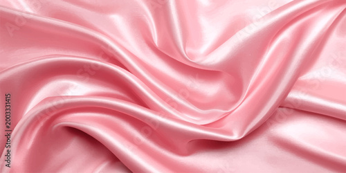 Elegant pink and red silk fabric waves create a smooth luxury textile backdrop with shiny satin curves and romantic purple drapery texture