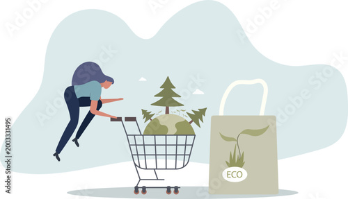 Eco friendly consumer with sustainable shopping habits .person's life situation and his activities.