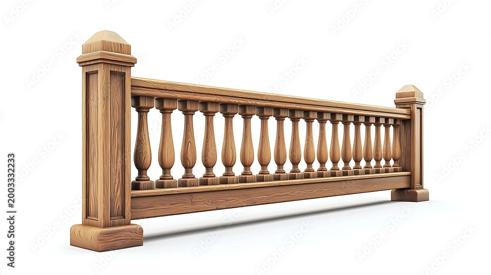 Fototapeta premium Classic Wooden Balustrade: An elegant wooden balustrade, with its timeless design and intricate details, adds a touch of classic architecture.