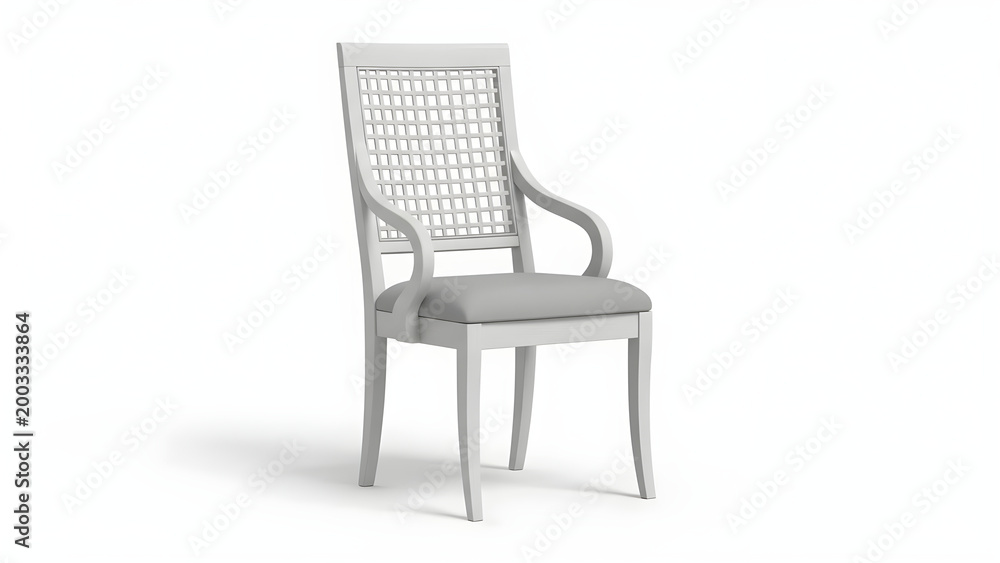 Fototapeta premium The elegant chair features a woven backrest and armrest on a plain background
