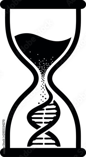 Slika na platnu Hourglass with DNA helix falling sand flat vector illustration for biological ag
