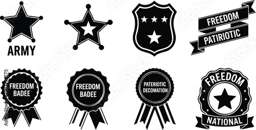 Patriotic freedom badges and shields vector illustration set for american themes.