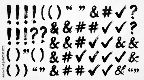 Black Ink Brush Stroke Punctuation Marks and Symbols Illustration Set