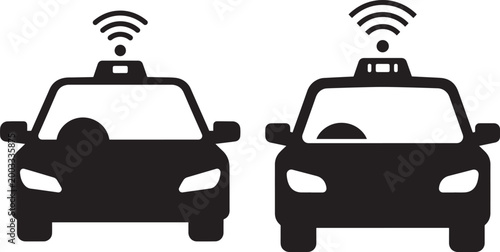 Taxi car icon vector silhouette with wifi signal
