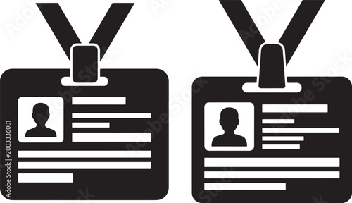 Two identification badge lanyard icon silhouette