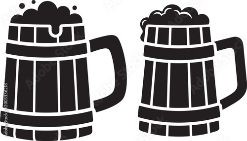 Beer mugs icons silhouette vector objects for celebration