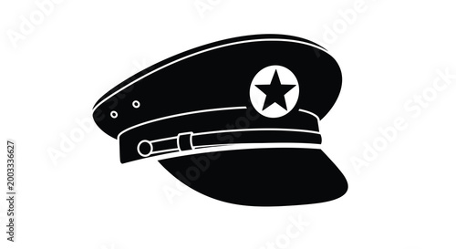 Military cap silhouette with star emblem black and white