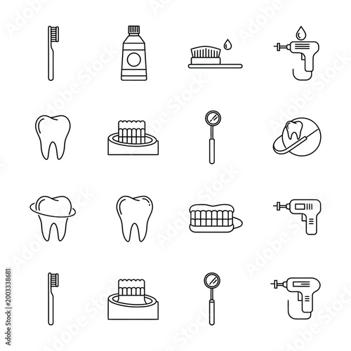 Dental hygiene and treatment flat icons set