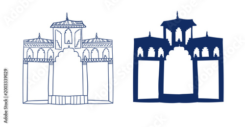 palace India building hand drawn vector ink traditional oriental asian Indian design isolated