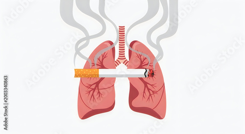 Smoking damages lungs with cigarette and smoke