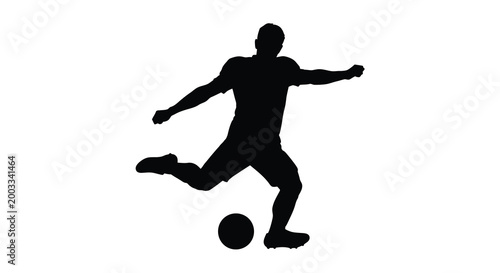 Soccer player silhouette kicking ball on white background