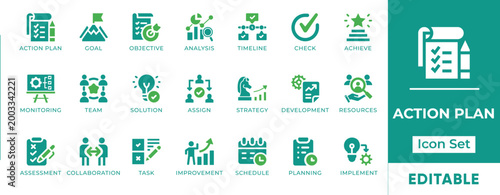 Εκτύπωση καμβά Action plan and project management icon set