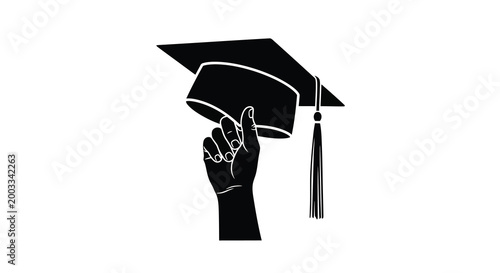 Graduation cap and hand silhouette on a white background