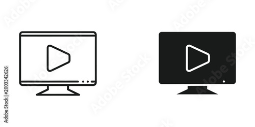 Play button on computer monitor screens